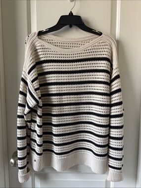 lululemon athletica Open-Knit Striped Crewneck Sweater in Cream and Black